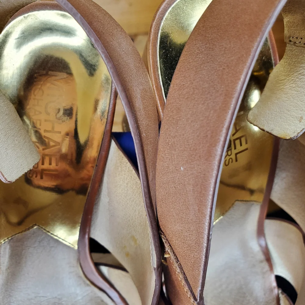 ❤️ Michael kors plataform high heels sedgwick slingback luggage leather …